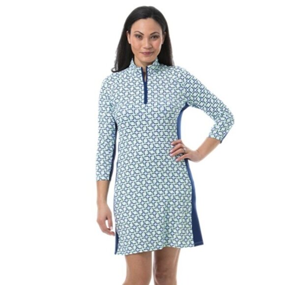 NEW Sansoleil Solstyle 3/4 Sleeve Zip Mock Neck Dress SMALL Golf Tennis White - Picture 1 of 6